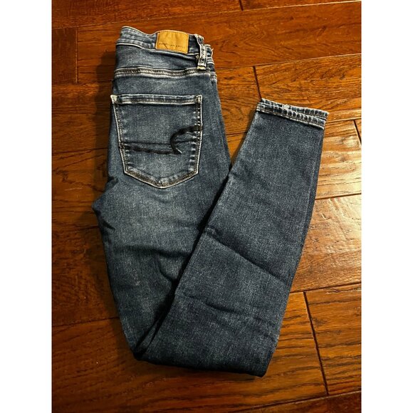 American Eagle Women’s super high rise leggings skinny Jeans Blue sz 2 Short - Picture 1 of 9